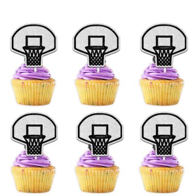 18pcs Black Glitter Basketball Hoop Dessert Cupcake Topper Pick for Play Basketball Theme Decor Supplies Men Boys Happy Birthday Sports Stars Party Decorations