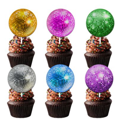 18pcs Colorful Glitter Disco Ball Dessert Cupcake Topper Pick for Retro Hip Hop 70s Disco DJ Theme Decor Supplies Boy Girl Men Women Happy Birthday Party Decorations