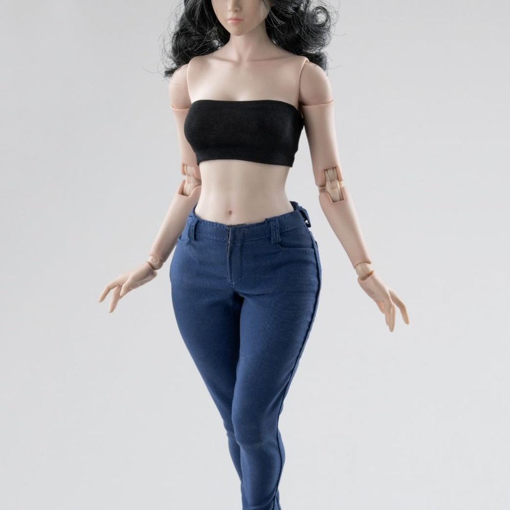 Fremego 1/6 Scale Female Clothes,Female Pencil Pants Elastic Pant Trousers Clothing for 12inch PH TBL JO Worldbox Action Figure (Blue)