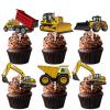 18pcs Gold Glitter Excavator Car Dessert Cupcake Topper Pick for Construction Excavator Worker Theme Decor Supplies Men Women Kids Happy Birthday Party Decorations view 1