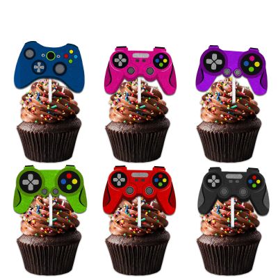 18pcs Glitter Video Game Dessert Cupcake Topper Pick for Controller Gaming Fans Theme Decor Supplies Men Women Kid Happy Birthday Anniversary Party Decorations