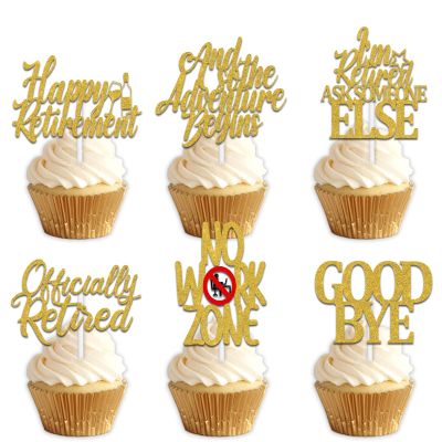 18pcs Gold Glitter Dessert Cupcake Topper Pick for Dont Work Goodbye Retirement The Notorious One Theme Decor Supplies Men Woman Coworker Going Away Party Decorations