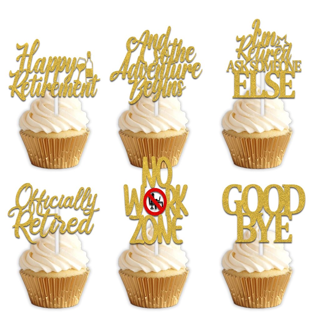 18pcs Gold Glitter Dessert Cupcake Topper Pick for Dont Work Goodbye Retirement The Notorious One Theme Decor Supplies Men Woman Coworker Going Away Party Decorations