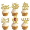 18pcs Gold Glitter Dessert Cupcake Topper Pick for Dont Work Goodbye Retirement The Notorious One Theme Decor Supplies Men Woman Coworker Going Away Party Decorations view 1
