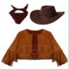 Lorilida Unisex Kids Cowboy Outfit Long Sleeve Jacket Cowboy Vest with Hat Bandana Cowgirl Costume Brown 16 Years view 1
