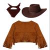 Lorilida Unisex Kids Cowboy Outfit Long Sleeve Jacket Cowboy Vest with Hat Bandana Cowgirl Costume Brown 16 Years view 2