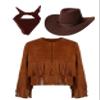 Lorilida Unisex Kids Cowboy Outfit Long Sleeve Jacket Cowboy Vest with Hat Bandana Cowgirl Costume Brown 16 Years view 3