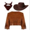 Lorilida Unisex Kids Cowboy Outfit Long Sleeve Jacket Cowboy Vest with Hat Bandana Cowgirl Costume Brown 16 Years view 4