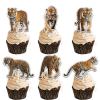 18pcs Gold Glitter Tiger Dessert Cupcake Topper Pick for King of Animals Theme Decor Supplies Baby Shower Boy Girl Happy Birthday Party Decoration view 1