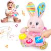 Ryotagift Baby Bilingual Musical Rabbit Stuffed Animals Toys,Infant Early Learning Toy with Light-Up Music & Crinkle,Tummy Time Toys for 0 3 6 9 12+ Months for Baby Boy Girl Gift,Pink view 1