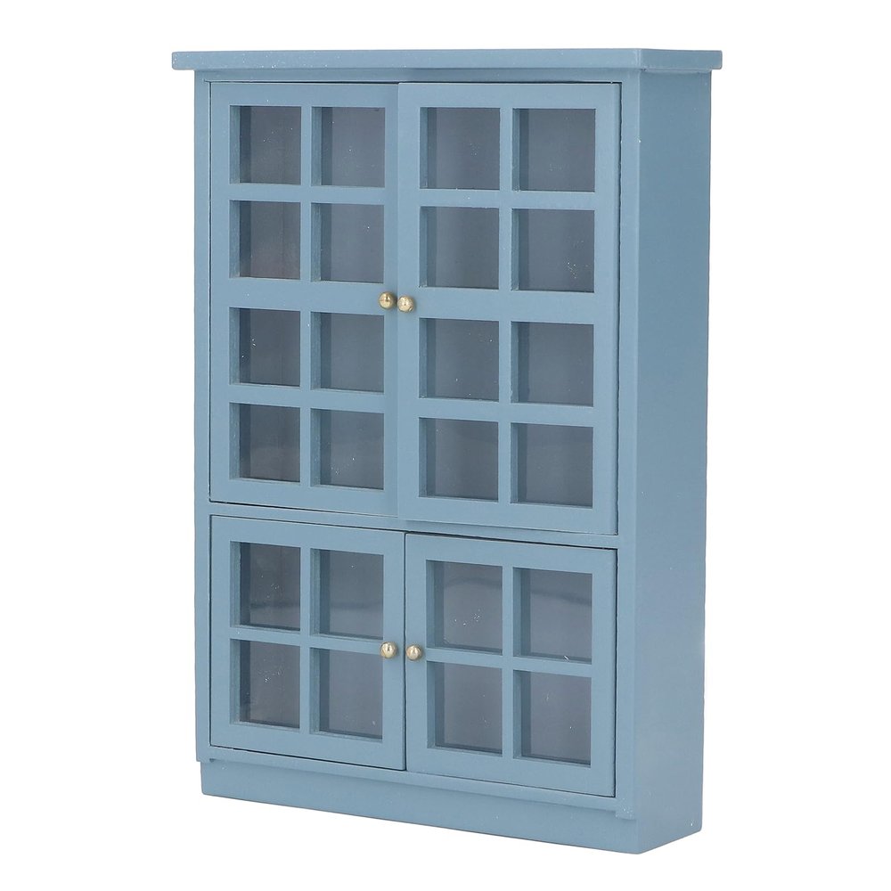 1:12 Scale Dollhouse Furniture Cabinet Dark Blue Miniature Wooden Dollhouse Bookshelf