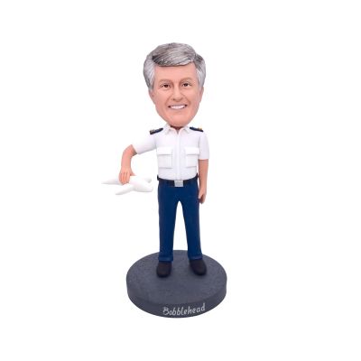 Personalized Bobblehead Figure, Male in White Shirt Handsome Astronaut Toy for Private Collectibles Sculpture 6.3 inches Handmade Clay Figurine and Blue Pants