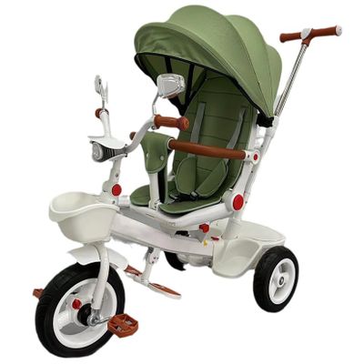 JIYIAN Green, Baby Stroller Strolling Children Hand Pushed with Adjustable Push Handle, Removable Canopy, Music Light, Foldable Footrest, 360Rotating Seat, Three Point Safety Harness