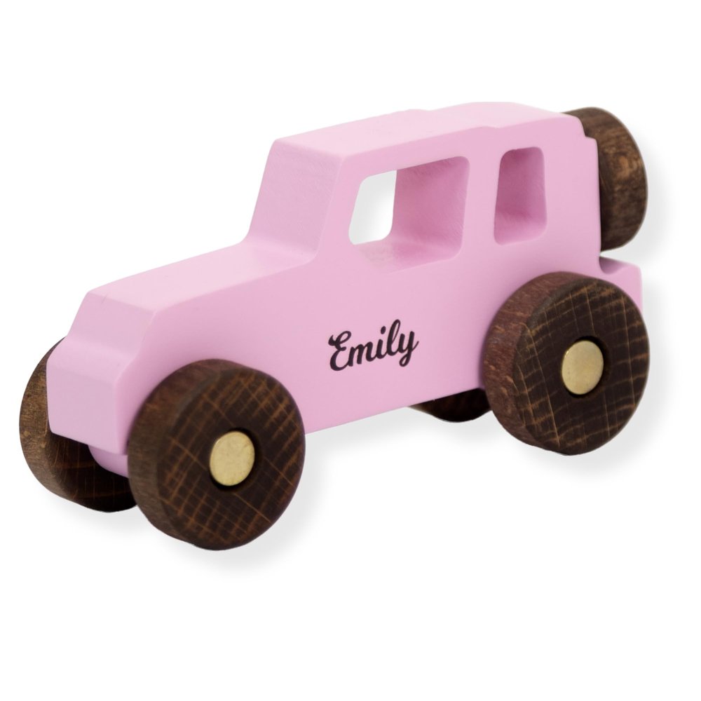 Girly Pink Personalized Wooden Toy Car Collect Cars with Names Baby Birthday Gift Pretend Play Toy 1st Birthday Gift Kids Sensory Toys