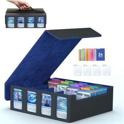 SENVINI 4-Row Trading Card Storage Box, Bulk Cards Case for 3200+ Mtg tcg Magic Playing Game Card Organizer, Commander Deck Box with 4 Supports & 24 Dividers & Strap