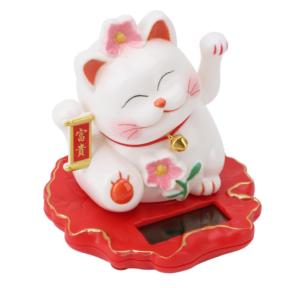 Msiud Solar Fortune Cat Vivid Lovely Chinese Cat Solar Powered Waving Arm Lucky Cat Ideal for Home Office and Car Dashboard Decor 2314A Brings Charm and Positive Energy to Any Space