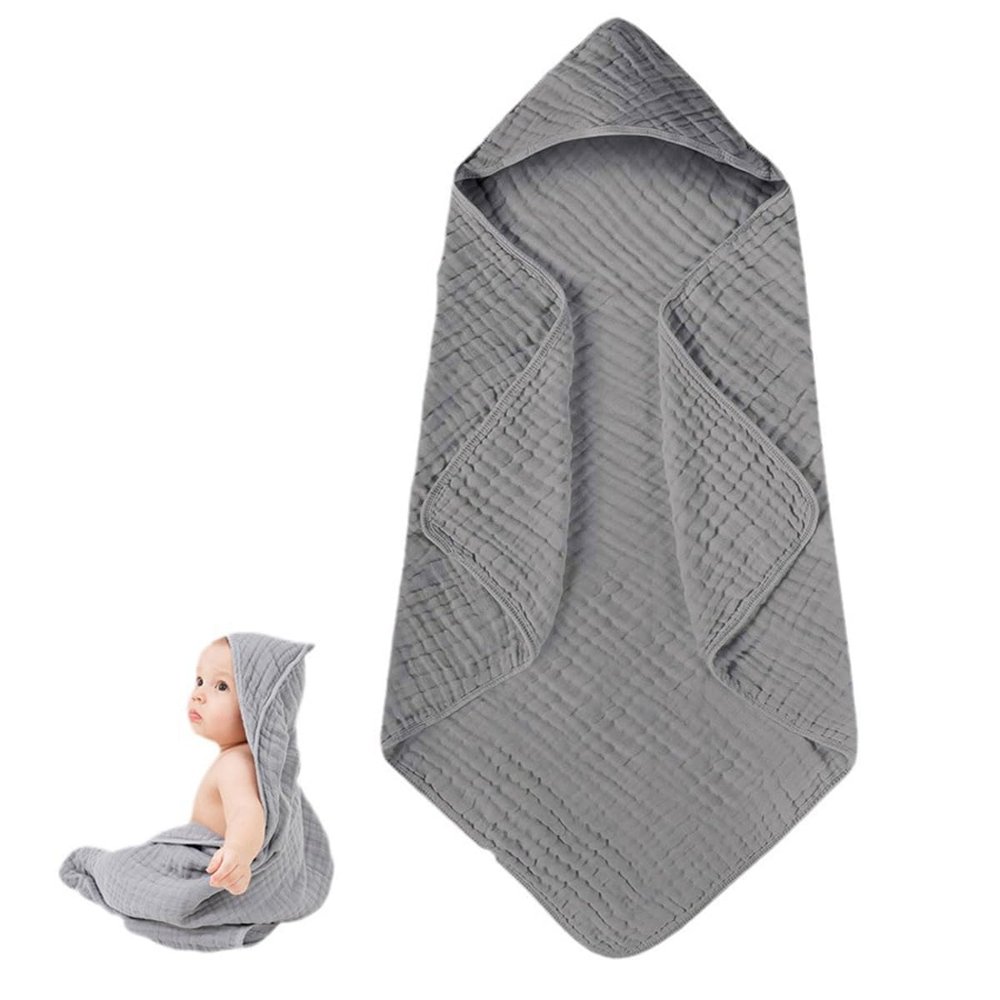 100% Organic Cotton Hooded Baby Towels, Single Pack, 30 x 30 inches,Large and Absorbent Face Towel for Newborn (Gray)
