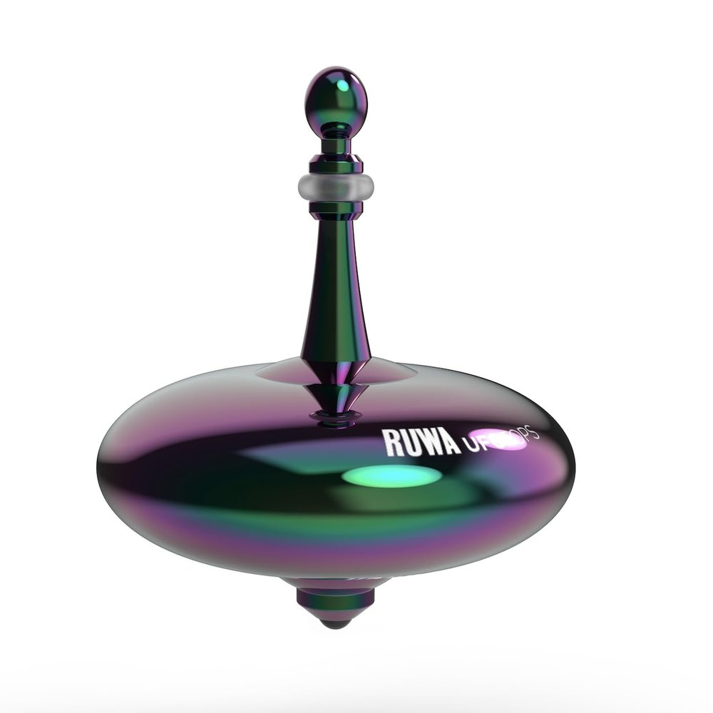 Plexity Labs UFO Tops Ruwa - Metal Spinning Fidget Toy Top - Inspired by The 1994 USS Ruwa, Zimbabwe UFO Incident - Psychedelic Stainless Steel