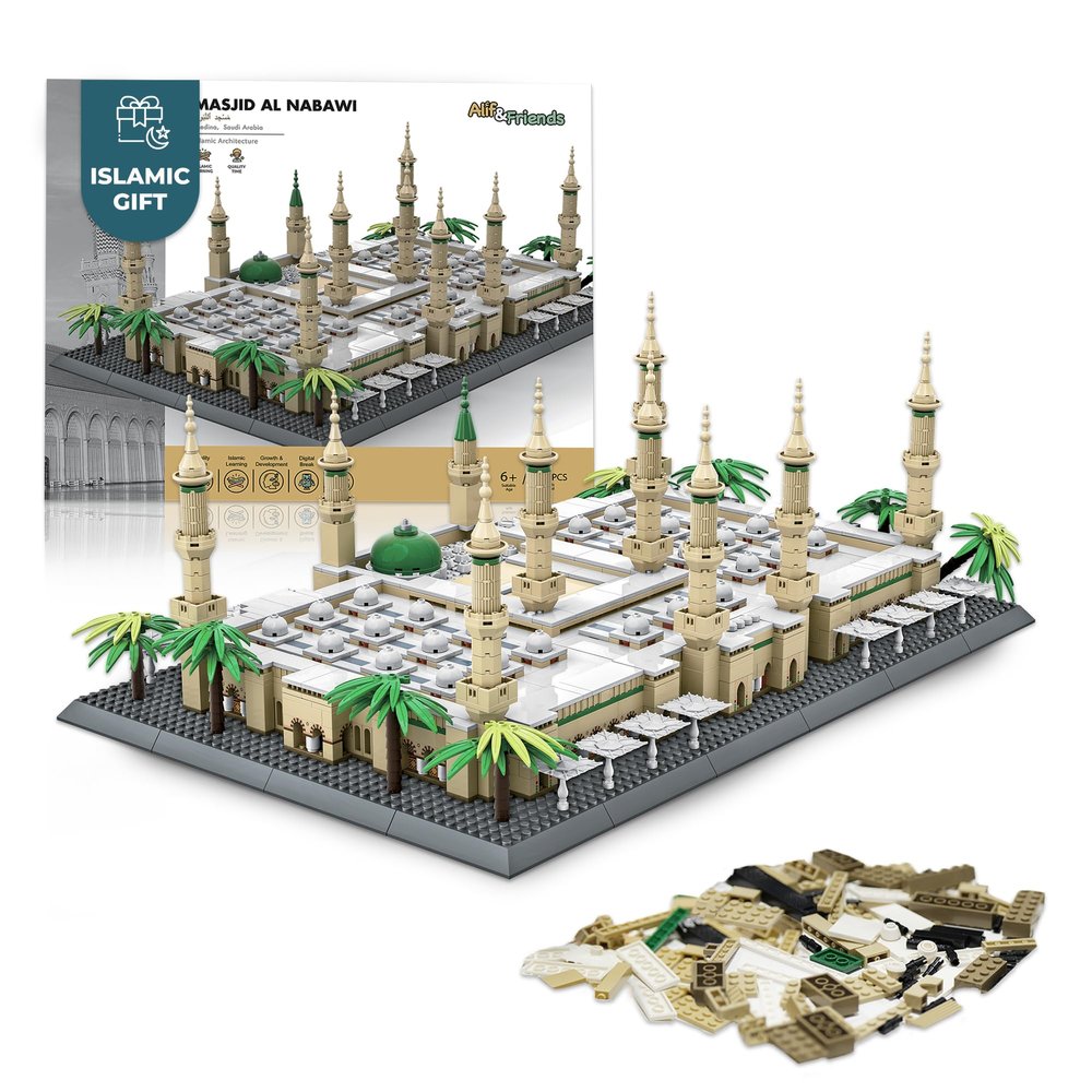 Alif and Friends Masjid Al Nabawi Building Block Sets - 1896 Pcs Mosque Model - Muslim Gifts - Perfect Islamic Toys & Eid Gifts for Kids