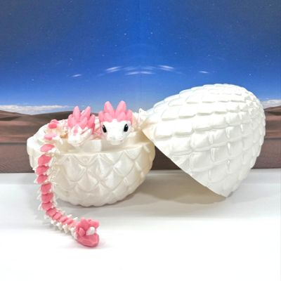 3D Printed Dragons with Dragon Egg, Articulated Mother and Child Dragons, White and Pink Gemstone Dragons, Fidget ADHD Autism Toy MCD-063-007-Wp-WE
