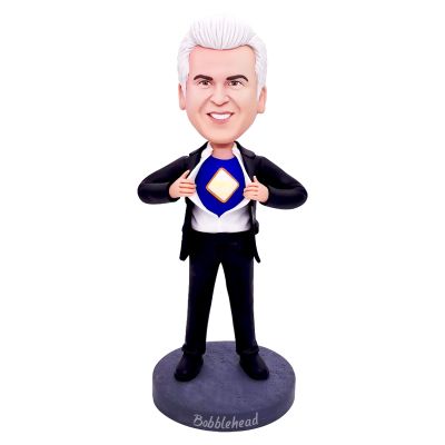 Personalized Bobblehead Figure,Smiling Man in Suit and Tie Super dad Toy for Private Collectibles Sculpture 6.3 inches Handmade Clay Figurine