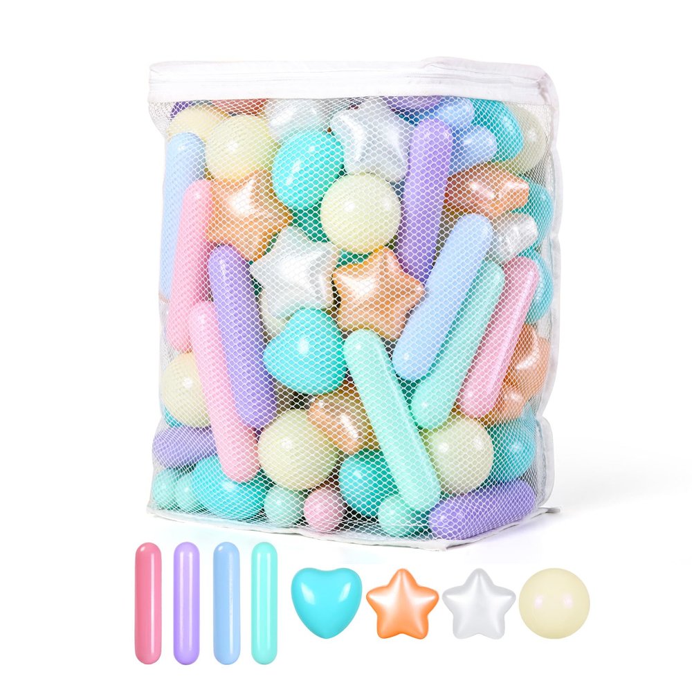 Heopeis Ball Pit Balls Stars Hearts Strip Shapes for Toddlers - 50 150 200 500 Plastic Toy Balls for Boy Girls Ballpit Play Tent Playhouse, Kids Pool Water Toys, Birthday Party Decorations