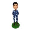 Customized Bobblehead Figurine, Blue Camo Print Outfit, Standing on Green Base Toy for Private Collectibles Sculpture 6.5 inches Handmade Clay Figurine view 1