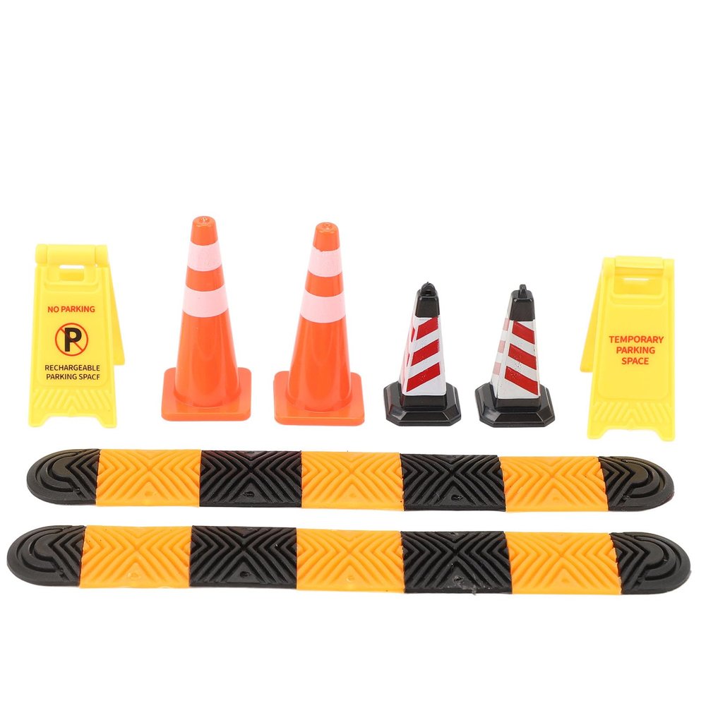 Bnineteenteam RC Climbing Car Speed Bumps Set, Speed Bumps Ice Cream Cones Warning Signs Model Car Scene Accessories for Scx24 1/18 1/24 RC