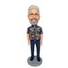 Bobblehead Figure Casual Outfit with Floral Shirt, Jeans, and Glasses Toy for Private Collectibles Sculpture 6.4 inches Handmade Clay Figurine view 1