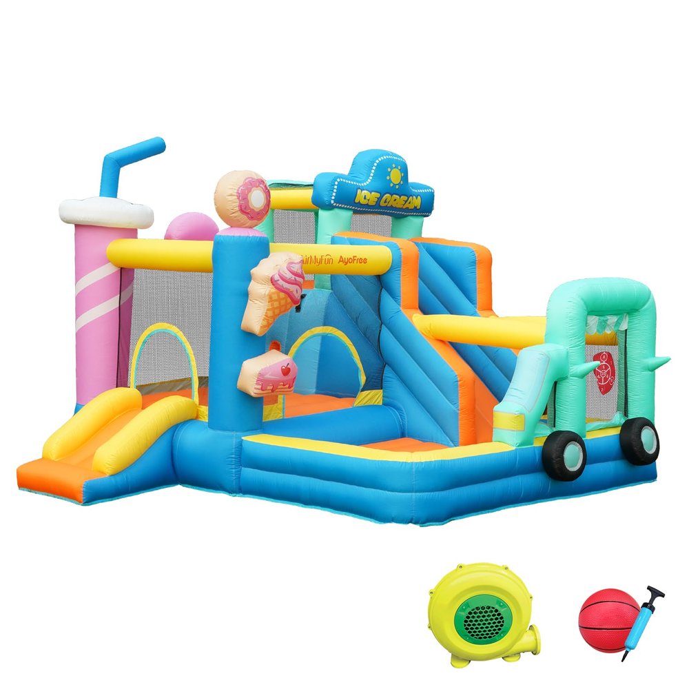 AirMyFun Inflatable Bounce House for Big Kids 8-12, Bouncy Castle for Kids 3-6 Toddler Bouncy House with Double Slide Ice Cream Theme