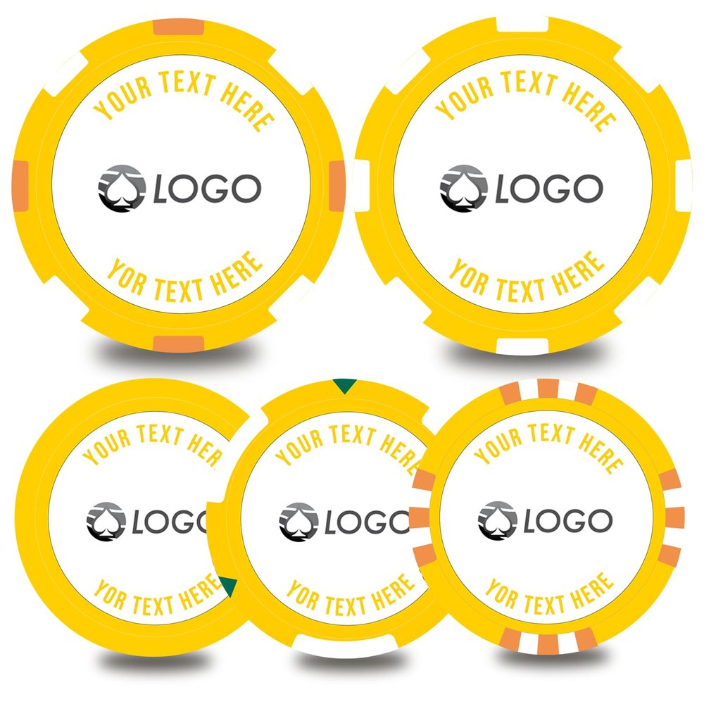 100-500 Custom Poker Chips,5 Available,Full Color Printing Personalized Image or Logo,Put Design on a Plastic Chip,Set for Bar Tokens,Party,Wedding (Yellow, 40MM)