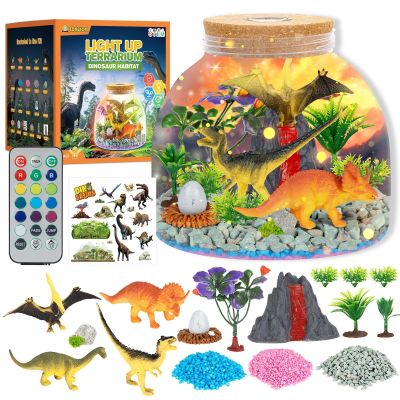 Dinosaur Light Up Terrarium for Boys  DIY Prehistoric Garden with LED | STEM Toy & Craft Gift for Kids Ages 4-8, Perfect for Birthday or Christmas