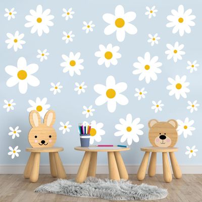 120 Pieces Large Daisy Wall Decals - 10 Sheet Flower Stickers, Vinyl Peel and Stick Floral Decor for Nursery, Playroom, Bedroom, Living Room