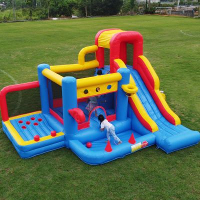 16FT Commercial Grade Bounce House for Kids 3-6 with 1100W Blower, 100% PVC Inflatable Bounce House with Slide, Golf Area, Ball Pit, Climbing, 8 in 1 Large Bounce House 16x16x10ft