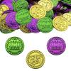 100 PCS Mardi Gras Coins Set-Assorted Green Purple Gold Mardi Gras Plastic Coins Set for Mardi Gras Theme Props Parade Table Decoration & Party Favors view 1