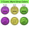 100 PCS Mardi Gras Coins Set-Assorted Green Purple Gold Mardi Gras Plastic Coins Set for Mardi Gras Theme Props Parade Table Decoration & Party Favors view 2