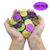100 PCS Mardi Gras Coins Set-Assorted Green Purple Gold Mardi Gras Plastic Coins Set for Mardi Gras Theme Props Parade Table Decoration & Party Favors view 3
