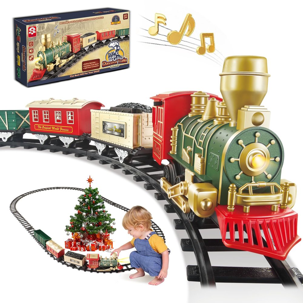 XINGYING Electric Train Set for Kids Ages 4-8, Complete Toy Train with Lights & Sounds, Train Toys with Cars & Tracks for Christmas and All-Year Play