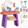 Qaba Kids Vanity Set, Toddler Makeup Table with Faucet, Mirror, LED Light, Music, 23 Accessories, Pretend Play Set for Girls 3-6 Years, Purple view 1