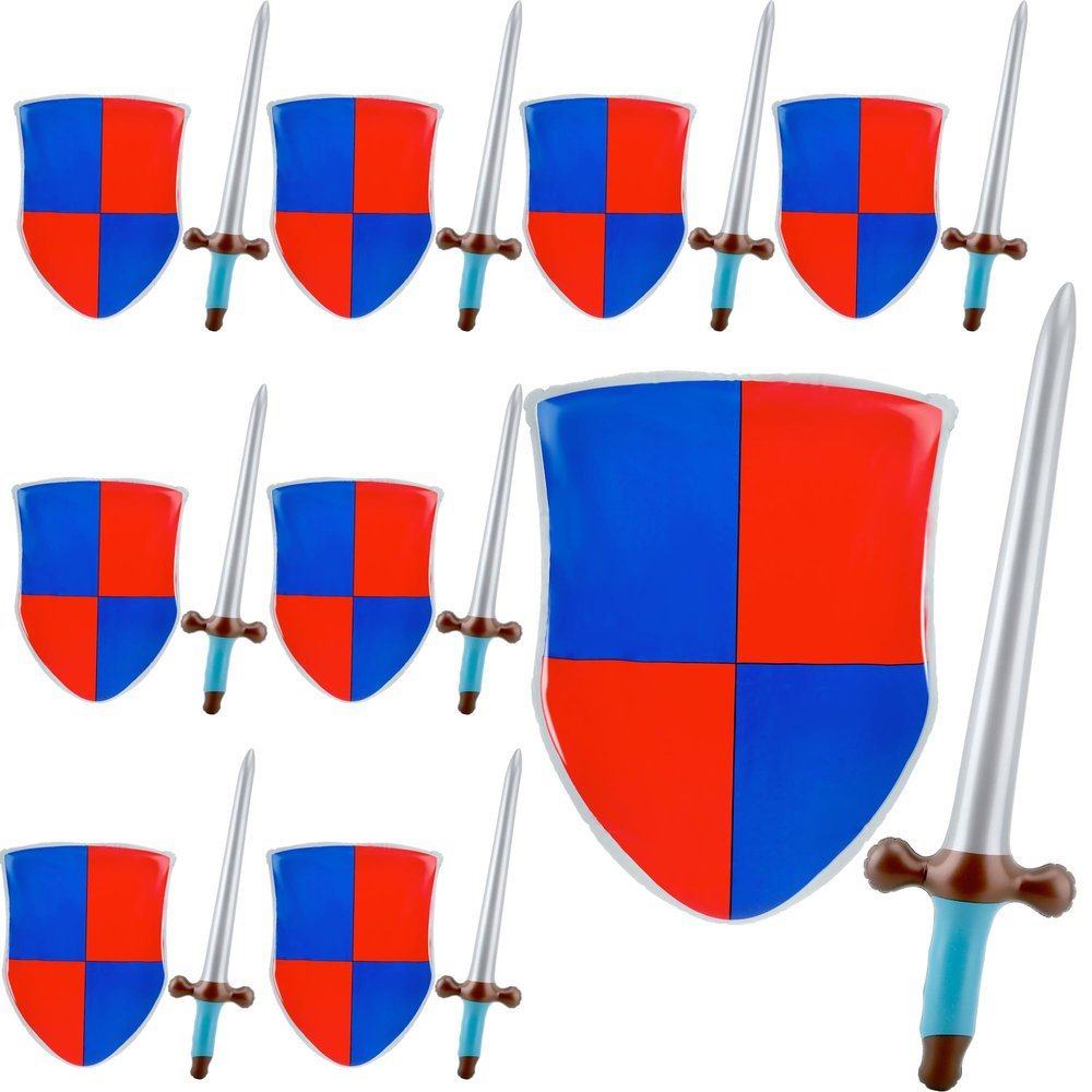Fahacop 16 Pack Inflatable Joust Sword and Shield Set Including 8 Pcs Blow up Pirates Sword and 8 Pcs Inflatable Medieval Shield for Kids Birthday Cosplay Pirate Party Favors
