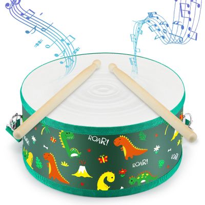 Boao 1 PC Kids Drum Set, 8 Inch Toddler Drum Wooden Toy with Adjustable Strap and 2 Drumsticks, Educational Sensory Musical Instrument for Toddlers Kid Baby Boys Girls Gift(Dinosaur)