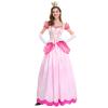 AGYMNX Womne's Princess Peach Costume with Crown and Gloves Halloween Birthday Party Dress up Fancy Costume Cosplay Outfit Pink XL view 1