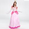AGYMNX Womne's Princess Peach Costume with Crown and Gloves Halloween Birthday Party Dress up Fancy Costume Cosplay Outfit Pink XL view 3