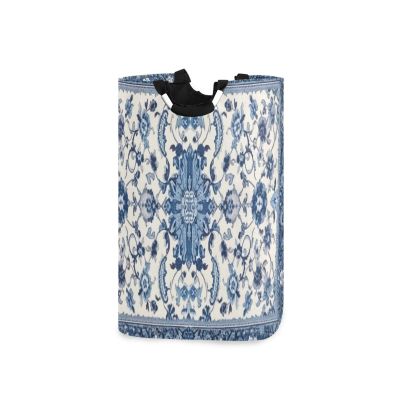 Jihqo Laundry Hamper Basket Bohemian Floral Blue Collapsible Nursery Storage Bin Waterproof Clothing Baskets for Home Bedroom Bathroom Washing Room
