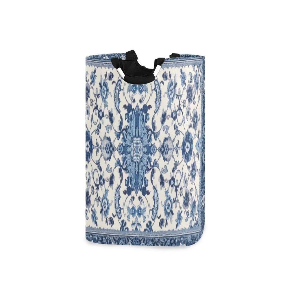 Jihqo Laundry Hamper Basket Bohemian Floral Blue Collapsible Nursery Storage Bin Waterproof Clothing Baskets for Home Bedroom Bathroom Washing Room