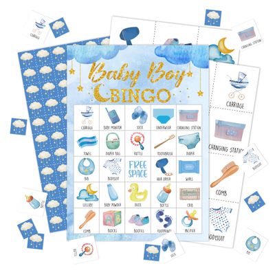 Zcsni Baby Shower Bingo Game Cards, Blue Baby Shower Bingo Game, Gender Reveal Party Games Favors Supplies Decorations, Gender Reveal Party Activities for Adults Family -19