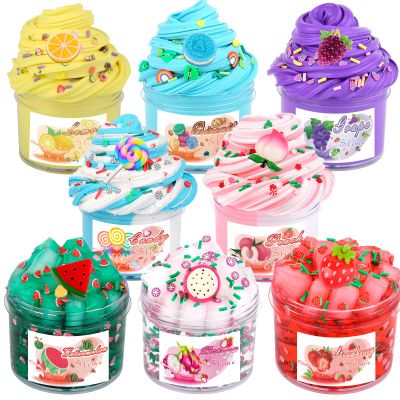 8 Pack Scented Slime kit with 3 Clear and 5 Butter Slime,Peach Super Soft Non-Sticky,Jelly Cube Crunchy Crystal, Birthday Party Favor,Stress Relief Toy for Kids Education