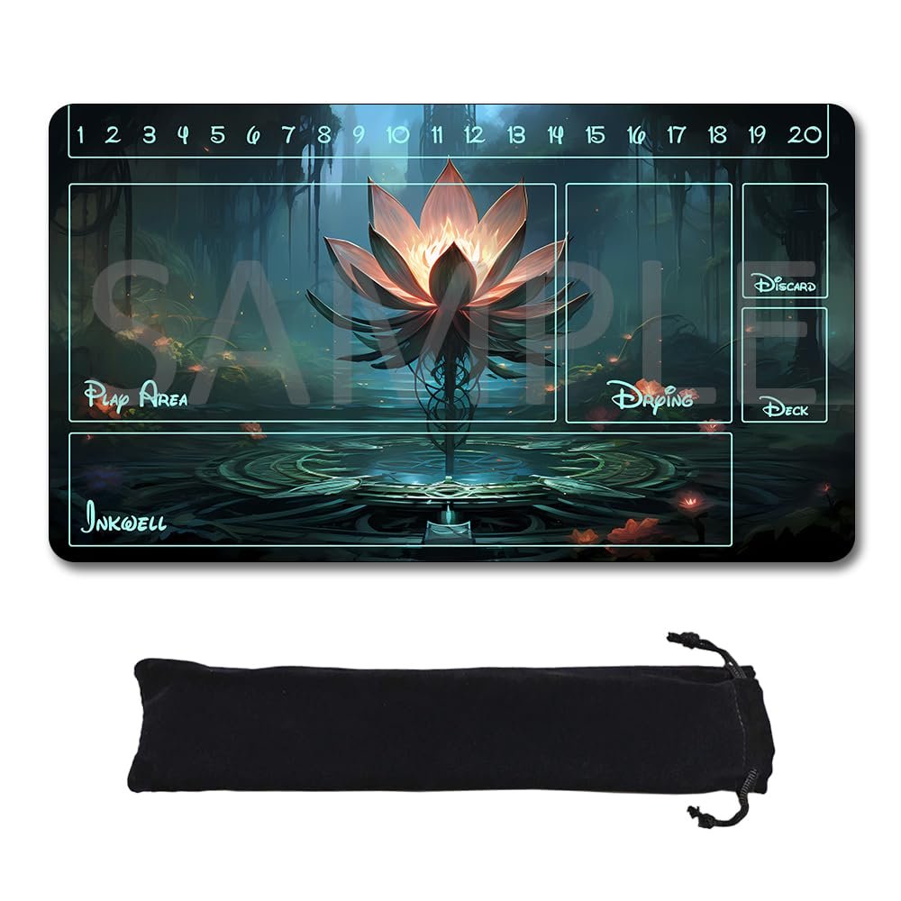 Playmats Compatible Lorcana Size 24x14 Inches TCG Gaming Mat 10, Non-Slip Rubber with Zones Play Mat and Free Storage Bag (DIS60, 24 x 14 in-zone2)
