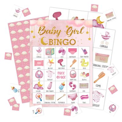 Baby Shower Bingo Game Cards, Pink Baby Shower Bingo Game, Gender Reveal Party Games Favors Supplies Decorations, Gender Reveal Party Activities For Adults Family -18