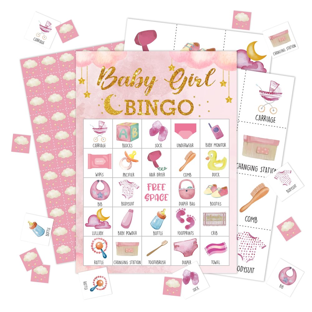 Baby Shower Bingo Game Cards, Pink Baby Shower Bingo Game, Gender Reveal Party Games Favors Supplies Decorations, Gender Reveal Party Activities For Adults Family -18